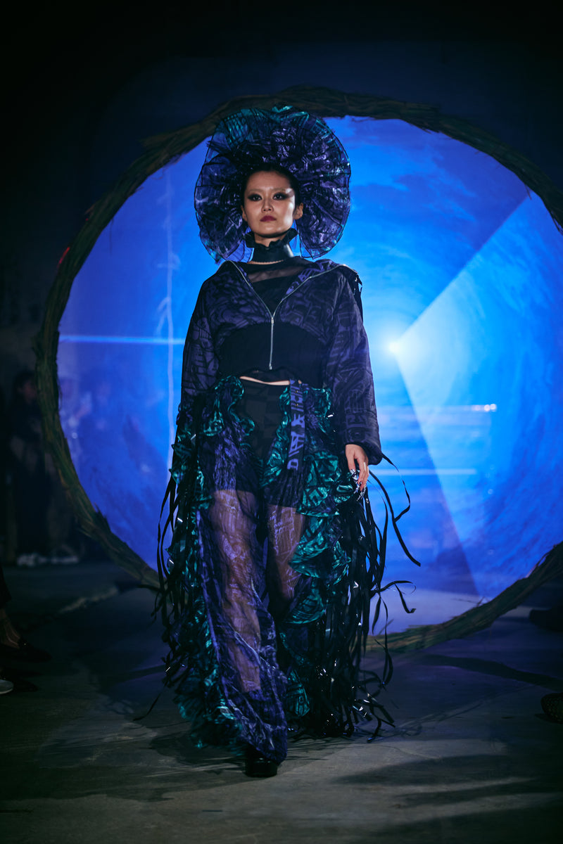 PURPLE, TURQUOISE & BLACK NECK RUFF/HEAD PIECE