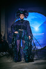 PURPLE, TURQUOISE & BLACK NECK RUFF/HEAD PIECE