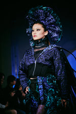 PURPLE, TURQUOISE & BLACK NECK RUFF/HEAD PIECE