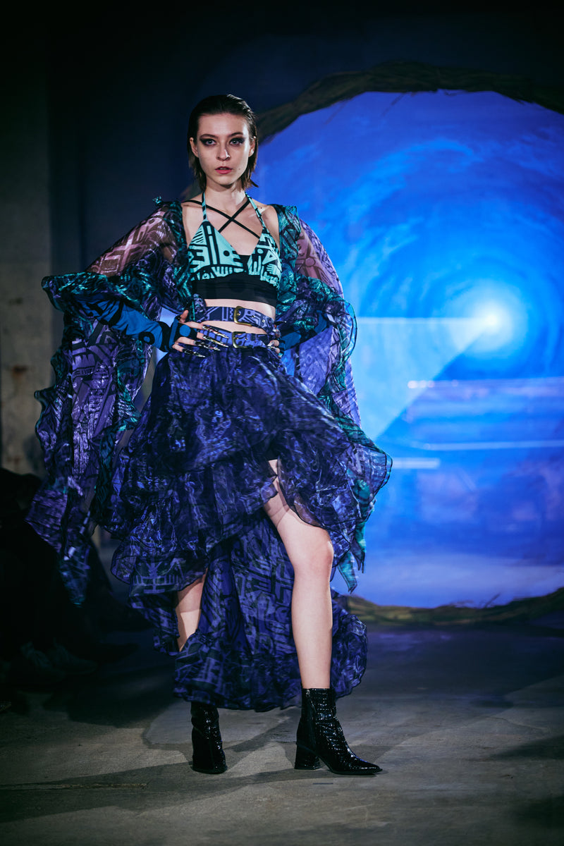 PURPLE & BLACK JACKALOPELAND X BAM-BAM RUFFLE SKIRT
