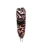 Side close-up of BAM-BAM Pink and Black Bagus Pants featuring cubist-inspired brushstroke patterns.