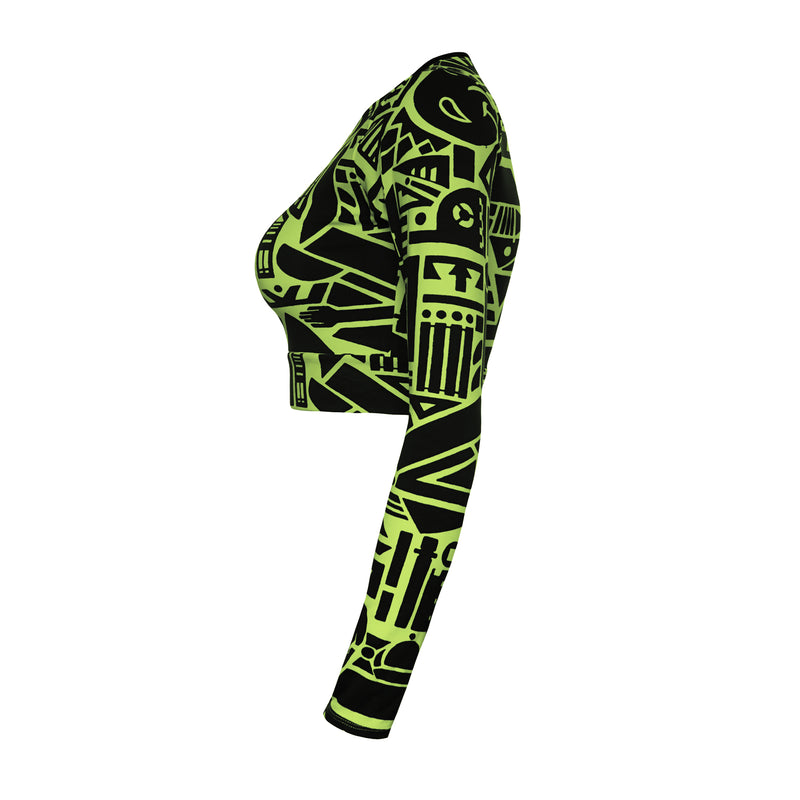 GREEN & BLACK LONG-SLEEVED CROP TOP