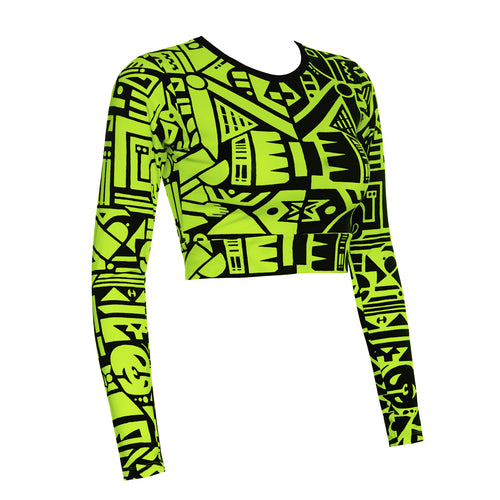 GREEN & BLACK LONG-SLEEVED CROP TOP