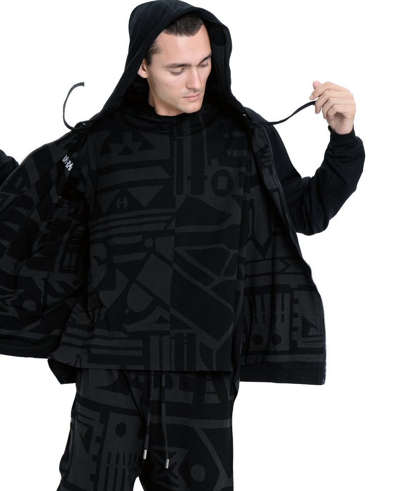 REVERSIBLE CHARCOAL & BLACK ZIP UP HOODIE