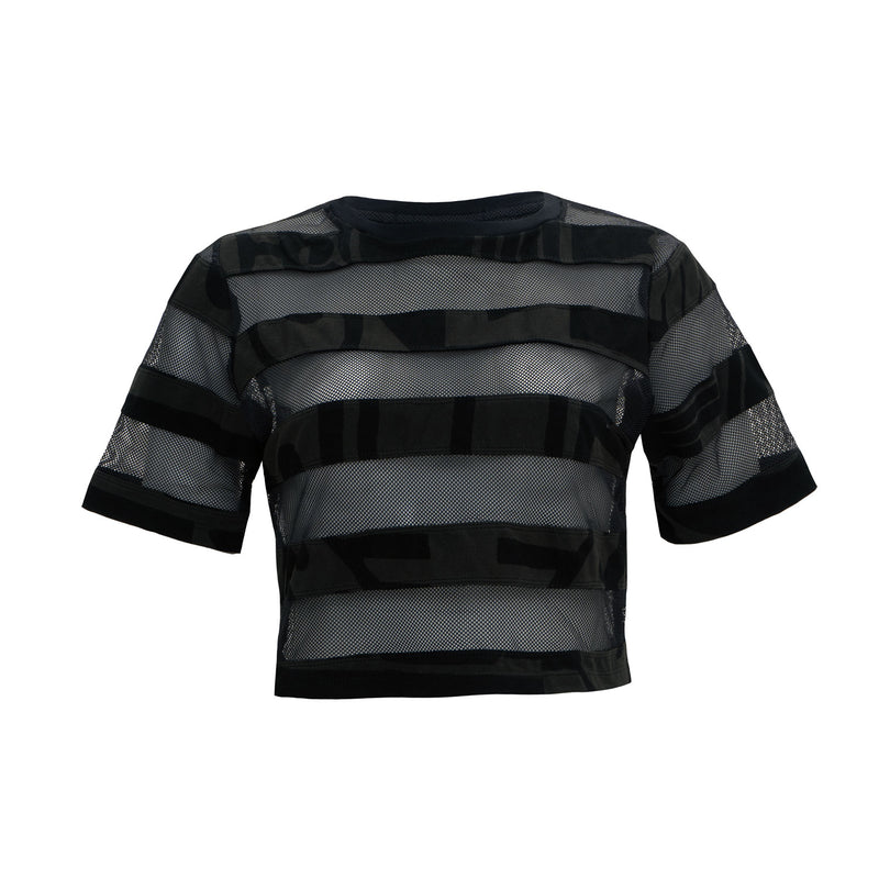 CHARCOAL STRIPED MESH TEE