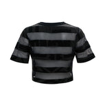 CHARCOAL STRIPED MESH TEE