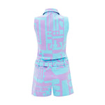 Detail shot of BAM-BAM Pastel Playsuit emphasizing abstract wearable art design.