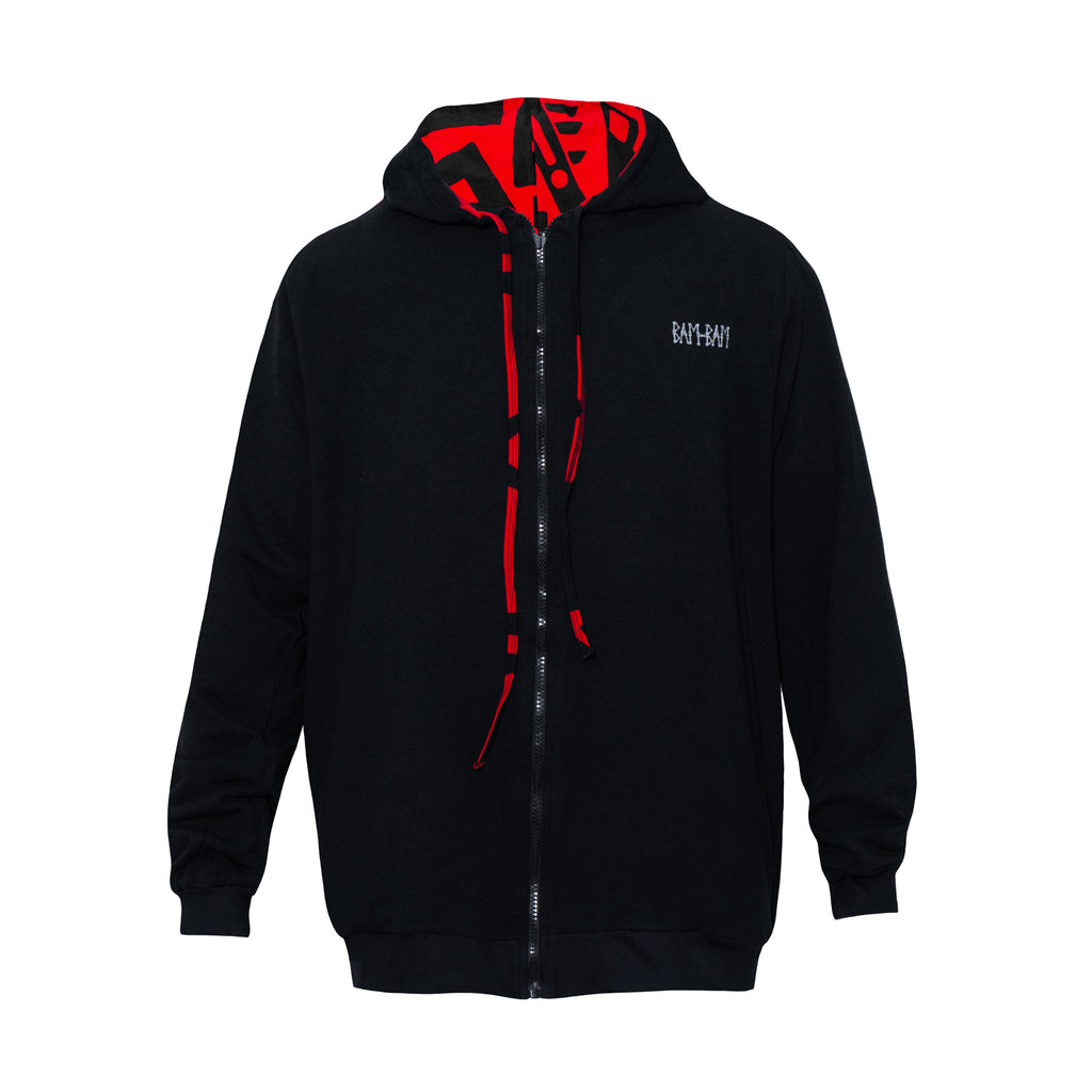 着物風袖OFF-SHOULDER BLACK HOODIE 【FRONT ZIP】 | NIER