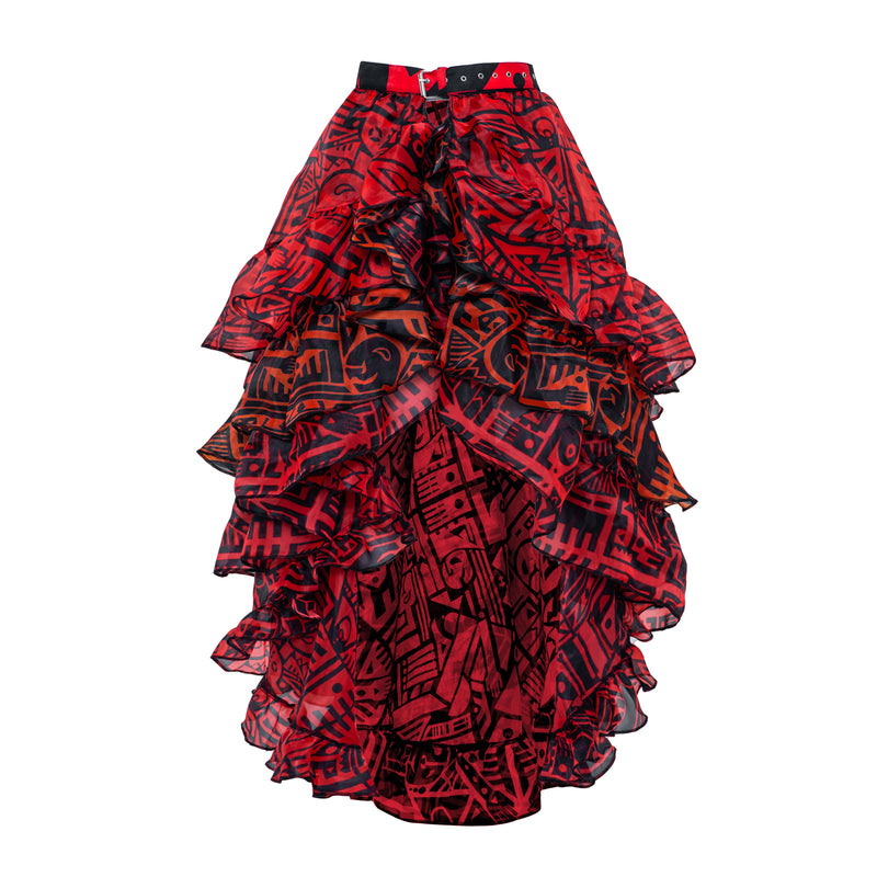 Jackalopeland X Bam-Bam Party Skirt Red, Orange and Black