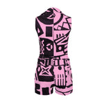 Back view of Pink & Black BAM-BAM playsuit with abstract pattern details.