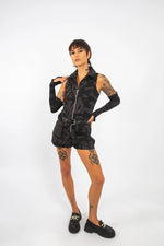 Streetwear of BAM-BAM Senshi playsuit fabric and abstract print texture.