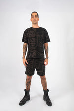 Charcoal and Black BAM-BAM Oversized Tee styled as wearable art streetwear.