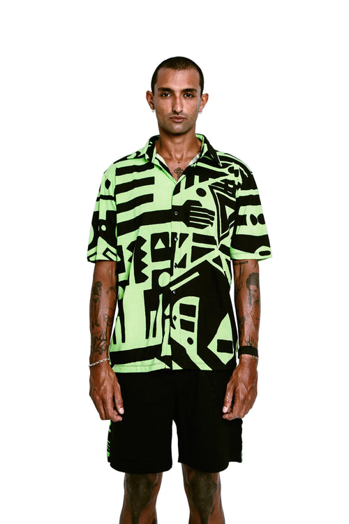 GREEN & BLACK SENSHI BUTTON SHIRT