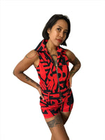 Red & Black BAM-BAM Playsuit highlighting artistic streetwear silhouette.
