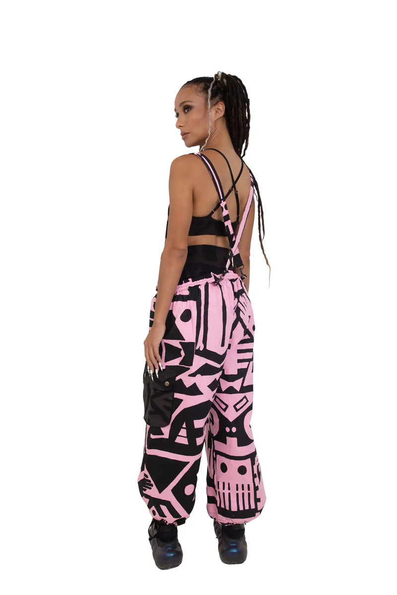 Detail of Pink & Black Bagus Pants showing waistband structure and flowing silhouette.