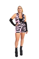 Pink & Black BAM-BAM playsuit showing eco-conscious streetwear texture.