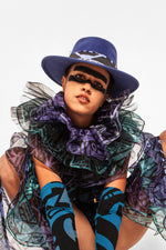 PURPLE, TURQUOISE & BLACK NECK RUFF/HEAD PIECE