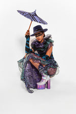 PURPLE, TURQUOISE & BLACK NECK RUFF/HEAD PIECE
