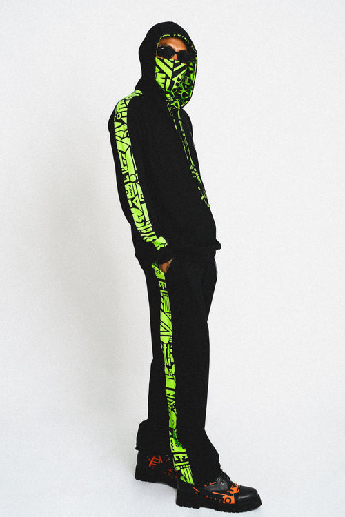 Inja x Bam-Bam Black and Green Bamboo hoodie with a snood