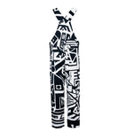 Back view of black and white BAM‑BAM dungarees highlighting straps and sustainable streetwear design